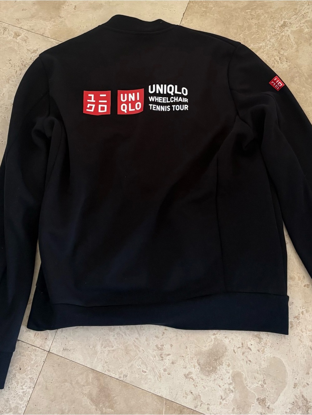 Uniqlo Black Crewneck Sweatshirt with Red Logo Panels